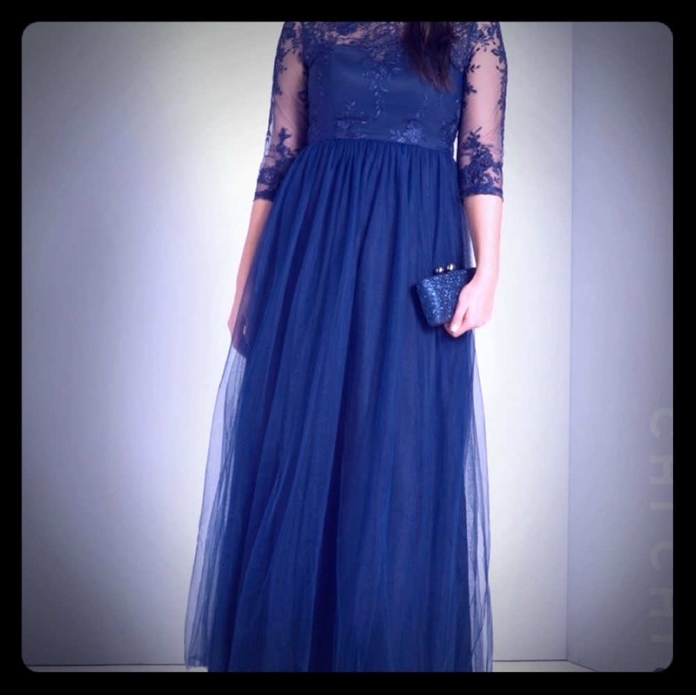 CHI CHI London Navy blue lace and tulle dress